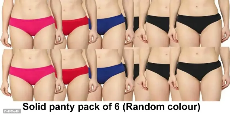 Women solid panty pack of 6 (Random colour)