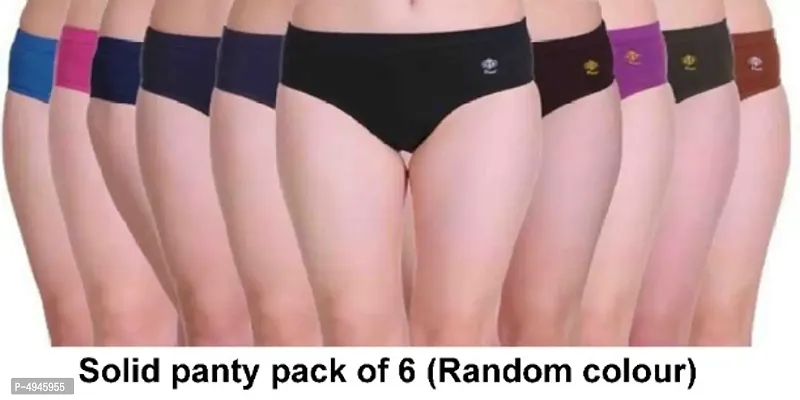 Women solid panty pack of 6 (Random colour)