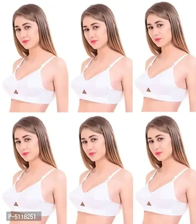 Women White Cotton Bra Pack of 6