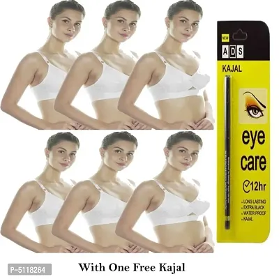 Women White Cotton Bra Pack of 6 with Free Kajal