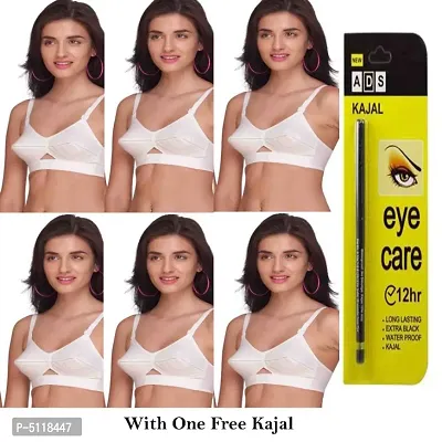 Women White Cotton Bra Pack of 6 with Free Kajal-thumb0