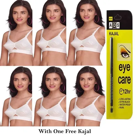 Comfy Cotton White Regular wear Bra Combo with free Kajal