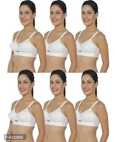 Women White Cotton Bra Pack of 6