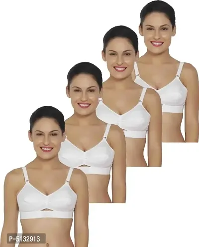 Women White Cotton Bra Pack of 4-thumb0
