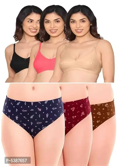Women Bra And Panty Set Pack of 3 (Random Colour Will Be Send)-thumb0