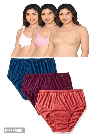Women Bra And Panty Set Pack of 3 (Random Colour Will Be Send)-thumb0
