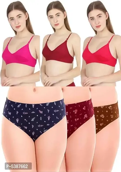 Women Bra And Panty Set Pack of 3 (Random Colour Will Be Send)