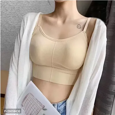 Stylish Beige Cotton Solid Lightly Padded Bras For Women-thumb0