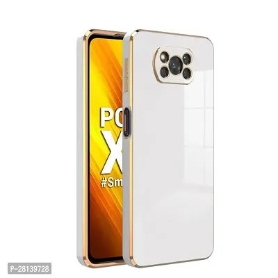 Flycase Luxury 6D Chrome Back Cover Case Compatible for Poco X3 / Poco X3 Pro |Slim Shockproof Soft TPU | Raised Lips Protection | Camera Protection | Stylish Back Case and Cover | -(White)