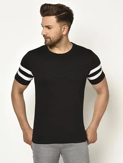 Glito Men's Round Neck Color Stylish Stripe T-Shirt