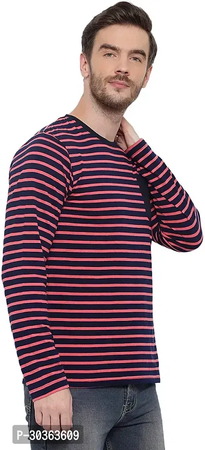 GLITO Striped Men Round Neck Dark Blue, Orange Thirt BZ RN0602057-thumb2