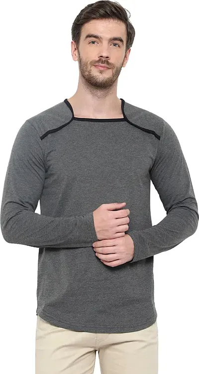 Glito Men's Casual Wear Slim Fit Full Sleeves Square Neck T-Shirts Melange