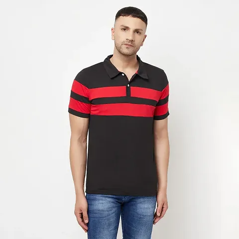 Glito Men Striped Polo Collar T-Shirt(Red)