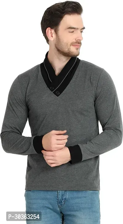 GLITO Solid Men V Neck Grey Thirt BZ GVN0919040D-thumb0