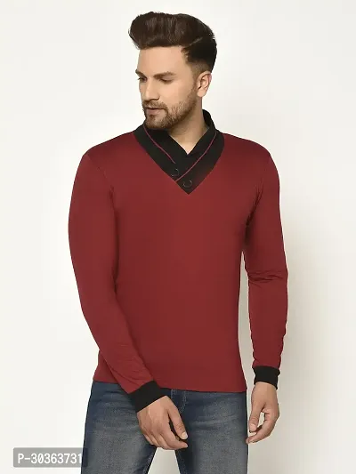 GLITO Solid Men V Neck Maroon Thirt BZ VN04021-135-thumb0