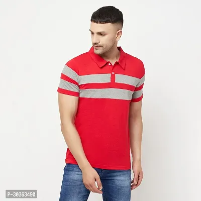 GLITO Striped Men Round Neck Red Thirt BZ PT02022-187-thumb0