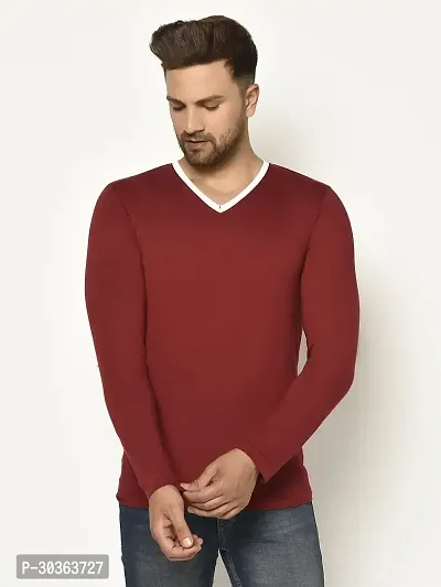 GLITO Solid Men V Neck Maroon Thirt BZ VN04021-131