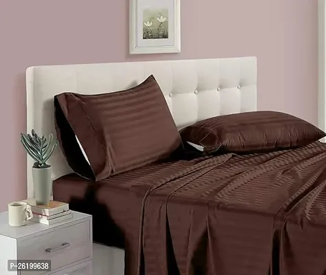 Comfortable Satin Solid Queen Bedsheet with Two Pillow Covers-thumb0
