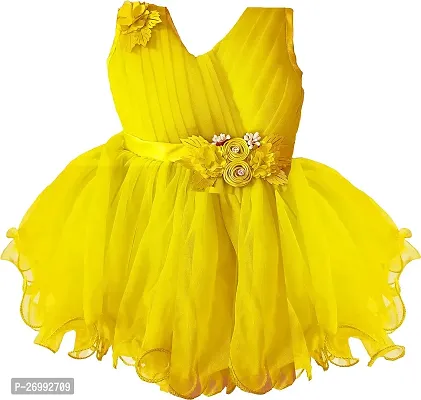 Fabulous Yellow Cotton Blend Self Pattern Frock For Girls-thumb0