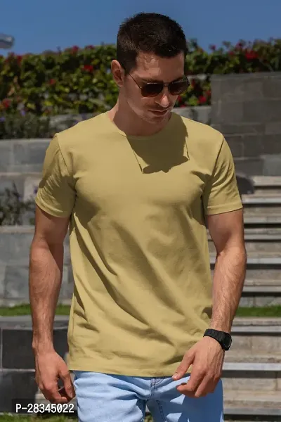 Reliable Yellow Cotton Blend Solid Round Neck Tees For Men-thumb0