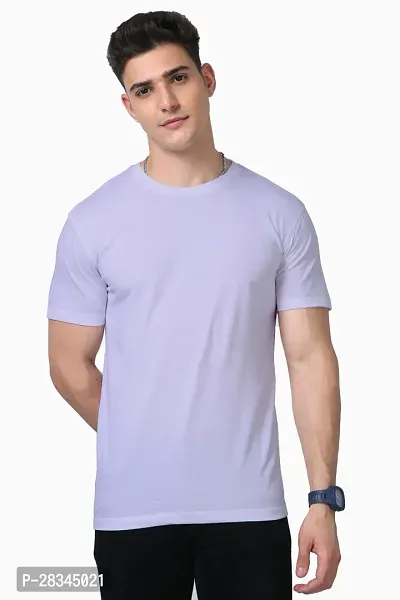 Reliable Purple Cotton Blend Solid Round Neck Tees For Men-thumb0