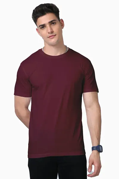 Reliable Blend Solid Round Neck Tees For Men