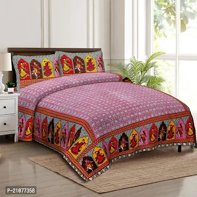 Comfortable Cotton Printed Double Bedsheet with Two Pillow Covers-thumb0