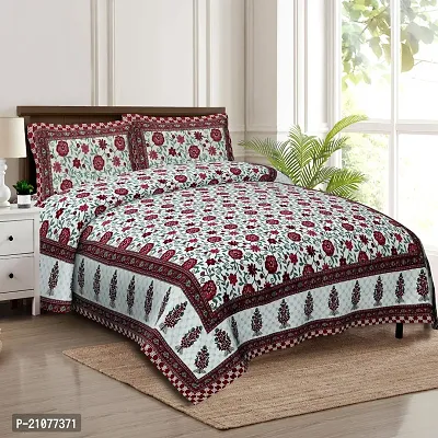 Comfortable Cotton Printed Double Bedsheet with Two Pillow Covers