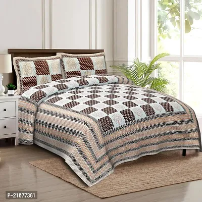 Comfortable Cotton Printed Double Bedsheet with Two Pillow Covers