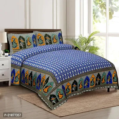 Comfortable Cotton Printed Double Bedsheet with Two Pillow Covers-thumb0