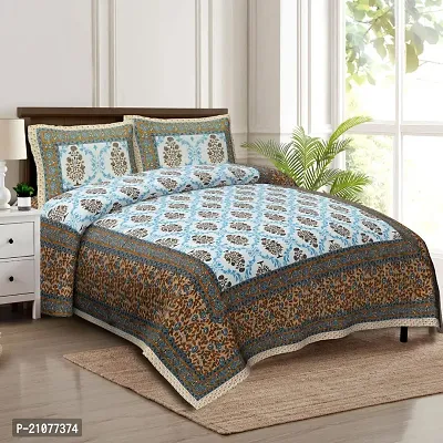 Comfortable Cotton Printed Double Bedsheet with Two Pillow Covers-thumb0