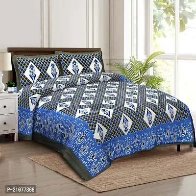 Comfortable Cotton Printed Double Bedsheet with Two Pillow Covers-thumb0