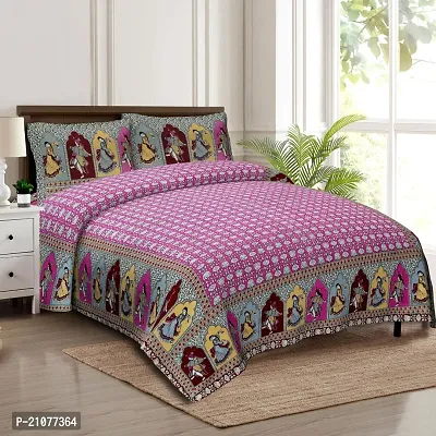 Comfortable Cotton Printed Double Bedsheet with Two Pillow Covers