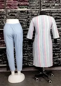 Pretty Grey Striped Khadi Cotton Kurta Pant Set For Women-thumb1