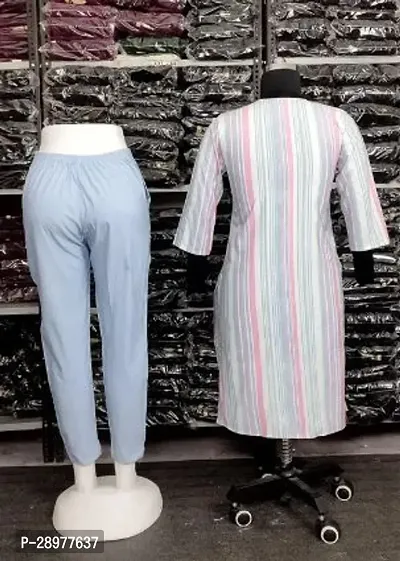 Pretty Grey Striped Khadi Cotton Kurta Pant Set For Women-thumb2