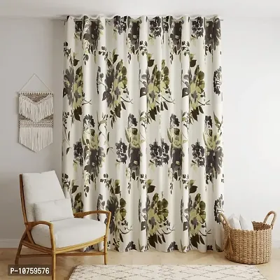 BILBERRY Furnishing by preeti grover Excellent Quality Cotton Floral Printed Semi Sheer Curtain for Doors with Eyelet Rings I Trendy Cotton Curtain Combo Set - Grey & Green, Pack of 2 ( 7' X 4.5' )-thumb2