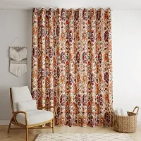 BILBERRY Furnishing by preeti grover Excellent Quality Cotton Floral Printed Semi Sheer Curtain for Doors with Eyelet Rings I Trendy Cotton Curtain Combo Set - Beige & Orange, Pack of 2 ( 7' X 4.5' )-thumb1