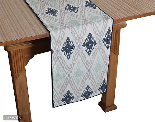 Bilberry Furnishing By Preeti Grover 100% Cotton White & Sea Green Printed Table Runner (TR_27) - (Table Runner Size 14""x72""), Perfect for Gifting and upgrading Your Home d?cor