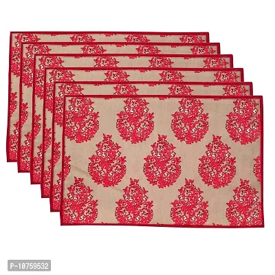 Bilberry Furnishing By Preeti Grover Red Paisley Printed Cotton Table Mat?for 6 Seater (Mat_102) Pack of 6-thumb0