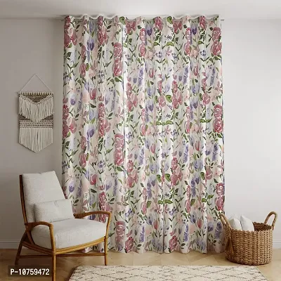 BILBERRY Furnishing by preeti grover Excellent Quality Cotton Floral Printed Semi Sheer Curtain for Doors with Eyelet Rings Combo Set - Voilet & Pink, Pack of 2 ( 7' X 4.5' )-thumb0