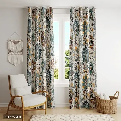 BILBERRY Furnishing by preeti grover Cotton Curtains with Floral Prints Comes with Hanging Eyelet ( 7 Feet X 54 Inches ) Door Living Room , Bed Room,Home I Color--Grey & Blue-thumb0