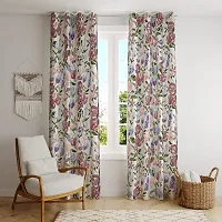 BILBERRY Furnishing by preeti grover Excellent Quality Cotton Floral Printed Semi Sheer Curtain for Doors with Eyelet Rings Combo Set - Voilet & Pink, Pack of 2 ( 7' X 4.5' )-thumb1