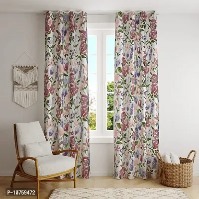 BILBERRY Furnishing by preeti grover Excellent Quality Cotton Floral Printed Semi Sheer Curtain for Doors with Eyelet Rings Combo Set - Voilet & Pink, Pack of 2 ( 7' X 4.5' )-thumb2