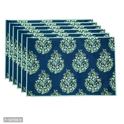 Bilberry Furnishing By Preeti Grover Blue Paisley Printed Cotton Table Mat?for 6 Seater (Mat_101) Pack of 6-thumb0