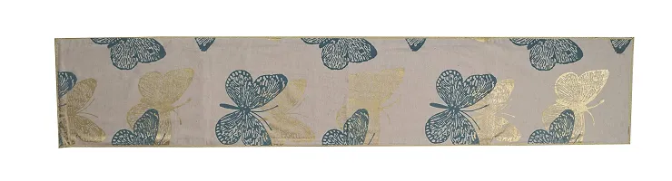 Bilberry Furnishing By Preeti Grover 100% Cotton Aqua & Gold Butterfly Printed Table Runner (TR_06) - (Table Runner Size 14""x36""), Perfect for Gifting and upgrading Your Home d?cor-thumb1