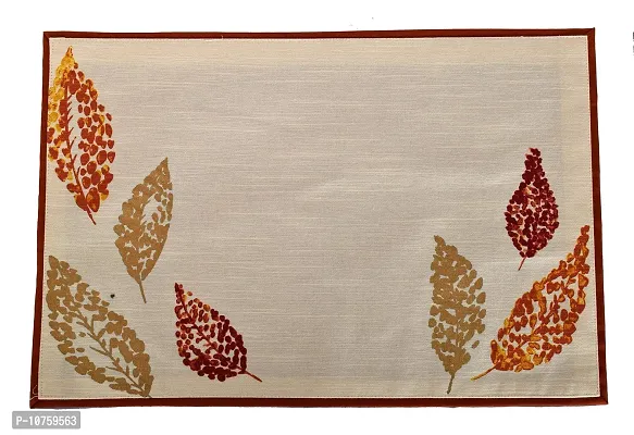 Bilberry Furnishing by Preeti Grover Cotton Multicolor Leaf Print Mat (MAT_06) Pack of 8, Perfect for Gifting and upgrading Your Home d?cor-thumb0