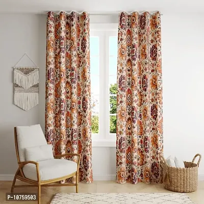 BILBERRY Furnishing by preeti grover Excellent Quality Cotton Floral Printed Semi Sheer Curtain for Doors with Eyelet Rings I Trendy Cotton Curtain Combo Set - Beige & Orange, Pack of 2 ( 7' X 4.5' )-thumb0