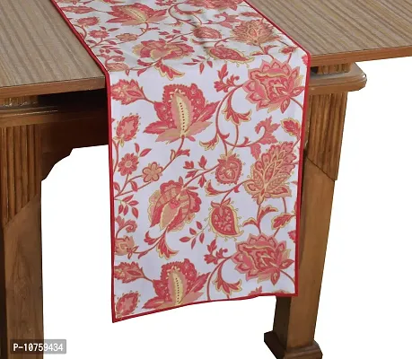 Bilberry Furnishing By Preeti Grover 100% Cotton Elegant Print with Red Border Table Runner (TR_13), Perfect for Gifting and upgrading Your Home d?cor