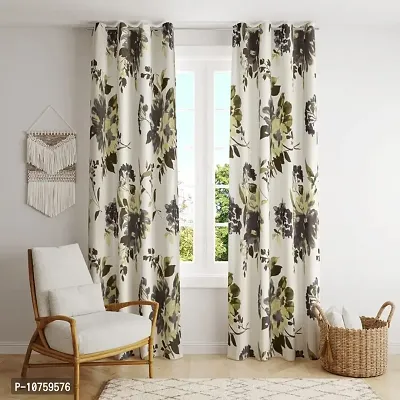 BILBERRY Furnishing by preeti grover Excellent Quality Cotton Floral Printed Semi Sheer Curtain for Doors with Eyelet Rings I Trendy Cotton Curtain Combo Set - Grey & Green, Pack of 2 ( 7' X 4.5' )-thumb0