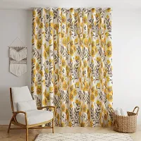 BILBERRY Furnishing by preeti grover Excellent Quality Cotton Floral Printed Semi Sheer Curtain Set of 2 with Eyelet Ring for Windows I Best Cotton Curtain Combo Set - Yellow & Grey ( 5' X 4.5' )-thumb1
